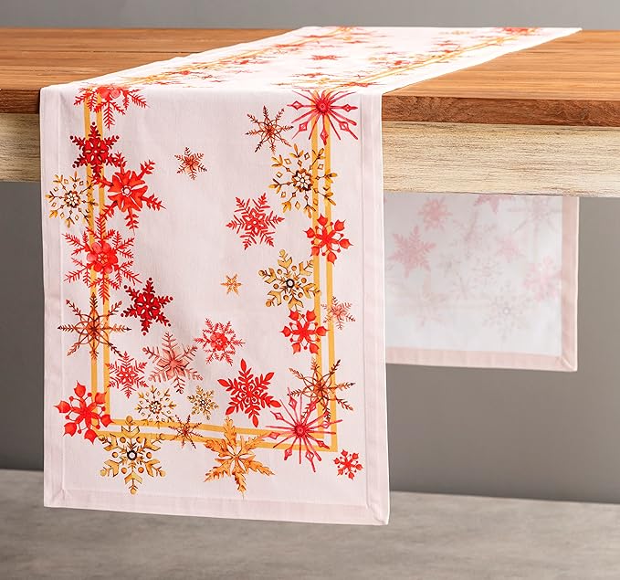 Maison d' Hermine Table Runner 100% Cotton Single Layer Table Runners 60 inches Long for Thanksgiving Christmas Decorations Home Kitchen Dining Party Wedding (Crystal Star, 14.5" x 60")