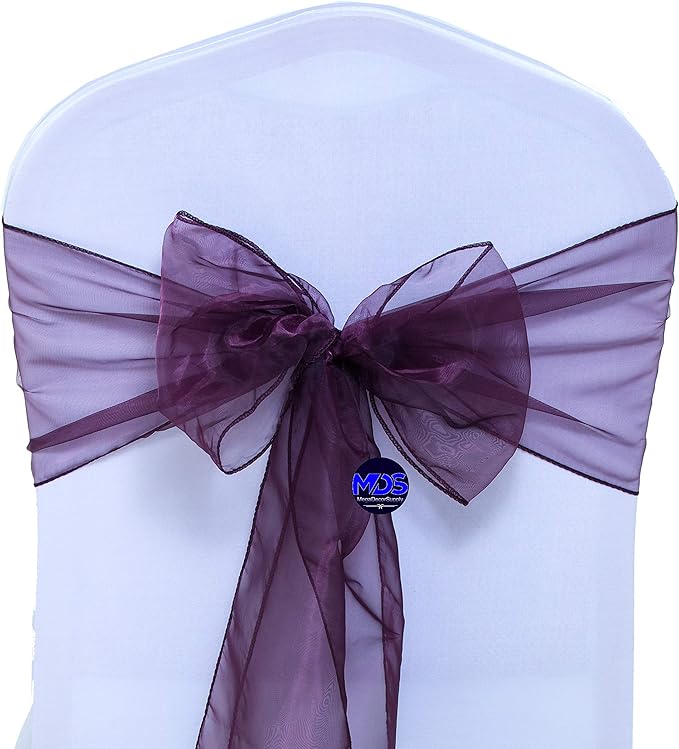 MDS Pack of 10 PCS Organza Chair Sashes Wider Dining Chair Bows Ribbon Tie Back for Wedding Party Birthday Bridal Shower Reception Event Banquet Home Chair Cover Decoration - Plum