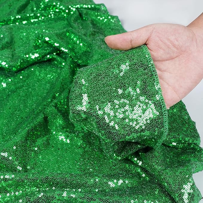 Sequin Backdrop Curtain in Green, 10 x 10 Ft with 3MM Round Sequins