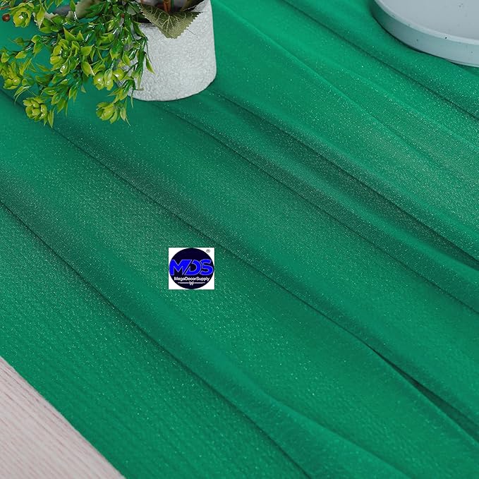MDS 2 Pack 10ft Chiffon Table Runner 29 x 120 Inches Sheer Wedding Runner Romantic Rustic Table Runner for Wedding Decorations, Birthday Parties, Bridal Shower Party Arch Decor - Emerald Green