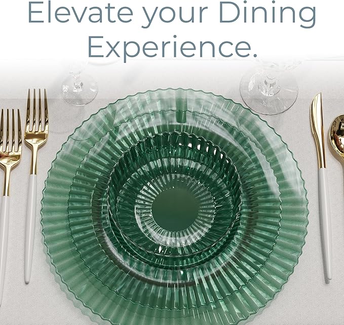 Plastic Party Plates Set, 80 Pieces, 9 and 11 Inch, Emerald