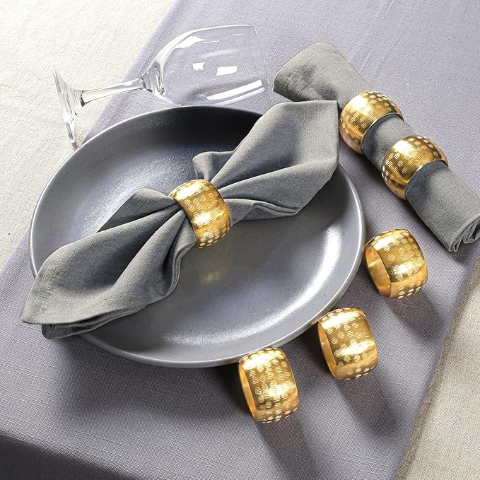 Napkin Rings, 12 Pack Round Gold Aluminum for Dinner Tables