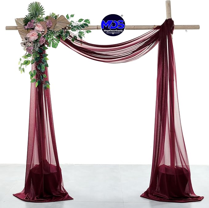 MDS Halloween Chiffon Draping Fabric - 1 Panel, 30" Wide x 20ft Long - Sheer Spooky Arbor & Canopy Drapery for Haunted House Backdrops, Party Ceilings, DIY Costumes & Themed Events - Burgundy
