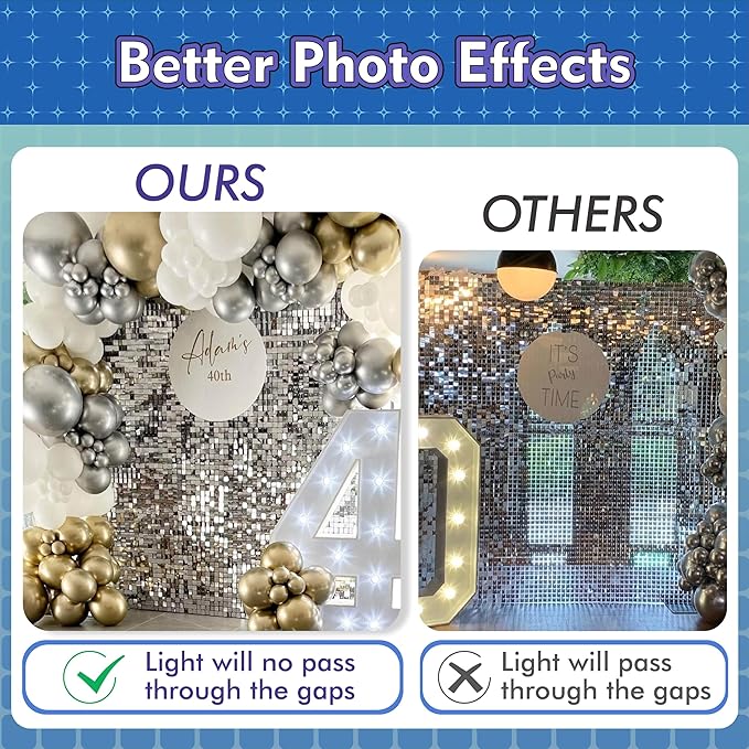 Qcity Emerald Green Shimmer Wall Backdrop 24PCS, Black Back Not See-Through Design, Square Sequin Glitter Backdrop Panel, Perfect for Outdoor Events, Birthdays, Wedding and Party Decoration