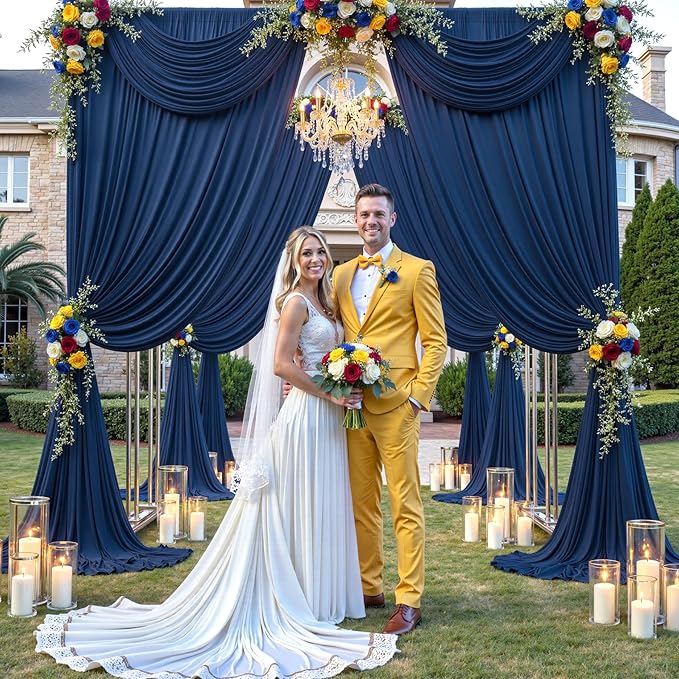 30×14ft Wrinkle Free Navy Blue Backdrop Curtain for Wedding Parties,6 Panels 5×14ft Height Soft Silky Polyester Photo Backdrop Drapes Curtains for Birthday Photography Stage Events Background Cloth