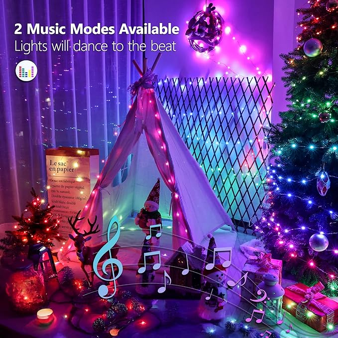 Indoor String Lights, 2 Pack 66ft 200 LED Color Changing Fairy Lights