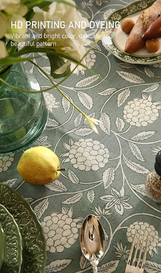 Tablecloth 55 x 71 Inch Rectangular, Grayish Green Linen-Blend Floral