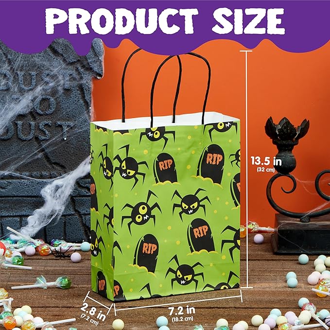 Gift Bags: 24 Count Halloween Paper Treat Bags with Handles, 6 Designs