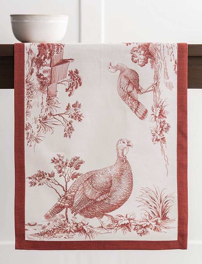 Maison d' Hermine Table Runner 100% Cotton Single Layer Table Runners 36 inches Long for Thanksgiving Christmas Decorations Home Kitchen Dining Party Wedding (Holy Jouy - Red, 14.5" x 36")