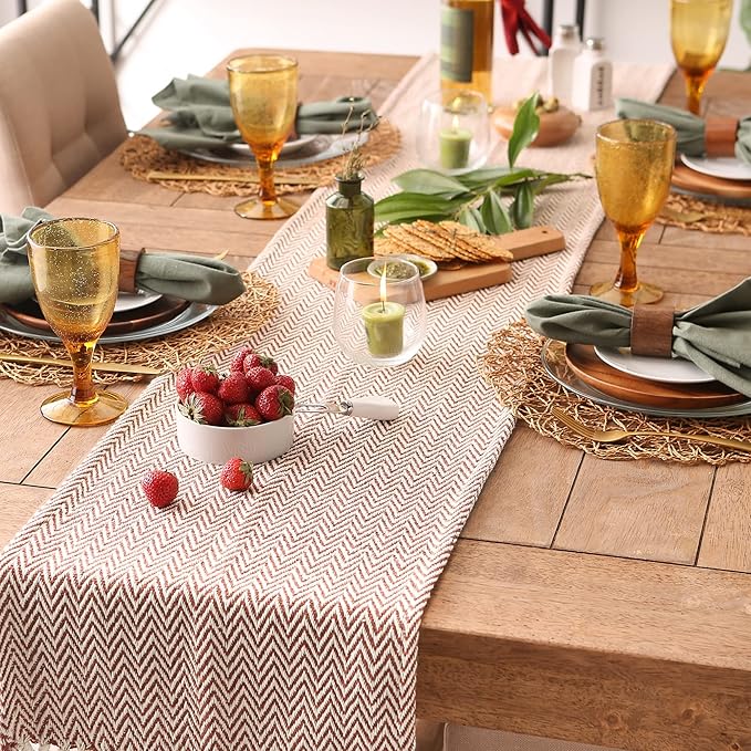 DII Woven Basic Tabletop Collection Chevron Table Runner, 15x108, Cinnamon