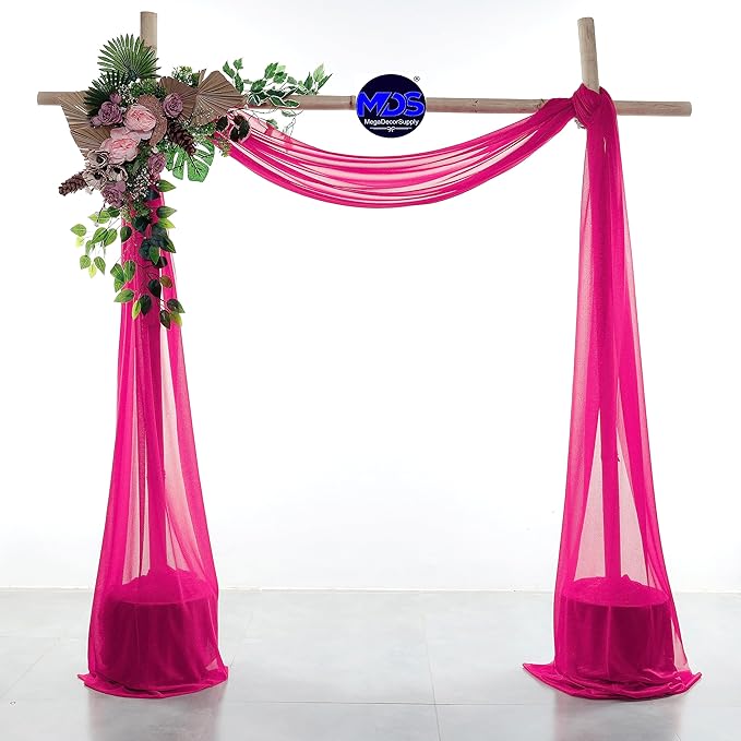 MDS Halloween Chiffon Draping Fabric - 1 Panel, 30" Wide x 30ft Long - Sheer Spooky Arbor & Canopy Drapery for Haunted House Backdrops, Party Ceilings, DIY Costumes & Themed Events - Hot Pink
