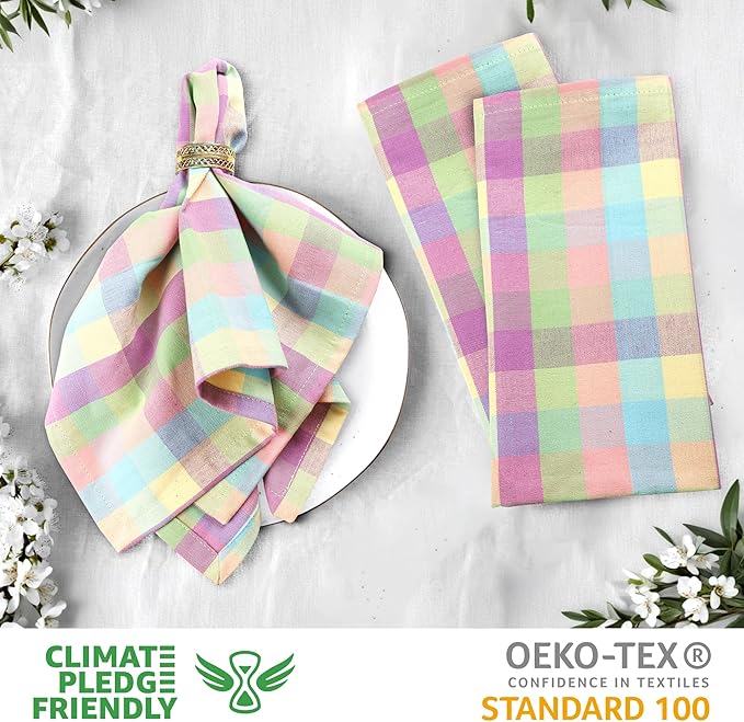 Cloth Napkins Set of 12, Square 100% Cotton, Easter Checks