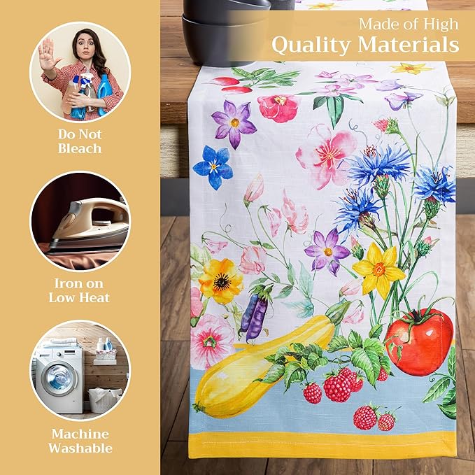 Maison d' Hermine Table Runner 100% Cotton Single Layer Table Runners 72 inches Long Decorative for Home Kitchen Dining Party Baby Shower Wedding Bridal Shower Spring Summer (Giverny, 14.50" x 72")