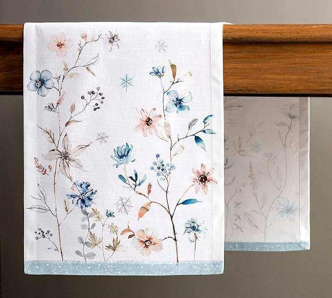 Maison d' Hermine Table Runner 100% Cotton Single Layer Table Runners 36 inches Long for Thanksgiving Christmas Decorations Home Kitchen Dining Party Wedding (Ice Florals, 14.5" x 36")