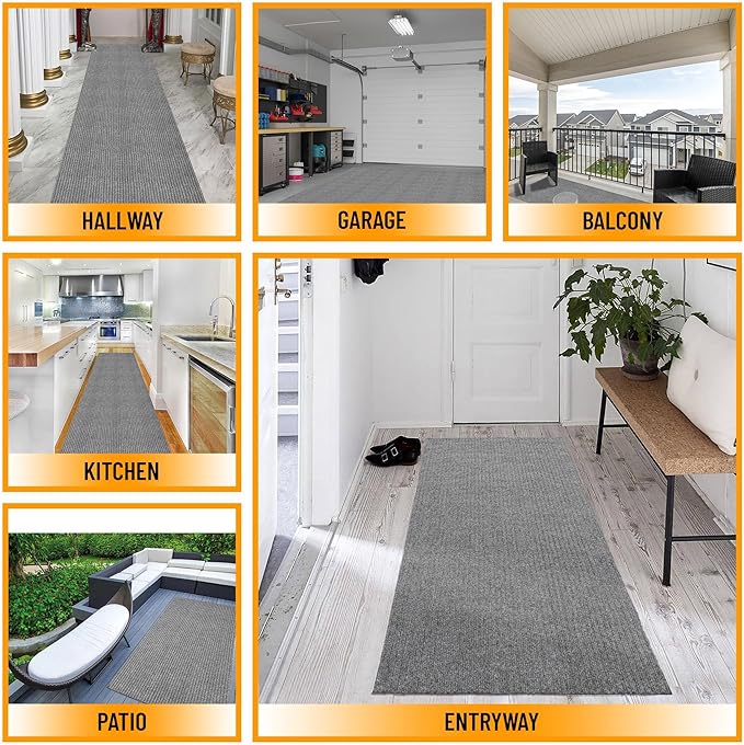 Ottomanson Mud Mat 3' x 3'11" Entryway Rug - Non-Slip Scraper Doormat for Muddy Paws, Dirt Trapping Indoor/Outdoor Mat for High-Traffic Areas, Kitchen, Garage, Patio, Gray