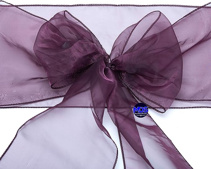 MDS Pack of 75 PCS Organza Chair Sashes Wider Dining Chair Bows Ribbon Tie Back for Wedding Party Birthday Bridal Shower Reception Event Banquet Home Chair Cover Decoration - Plum