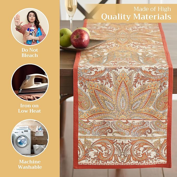 Maison d' Hermine Table Runner 100% Cotton Double Layer Table Runners 72 inches Long for Thanksgiving Christmas Decorations Home Kitchen Dining Party Wedding (Kashmir Paisley, 14.5" x 72")