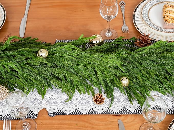 Christmas Garland, 15 Ft Dark Green Norfolk Pine Realistic PE