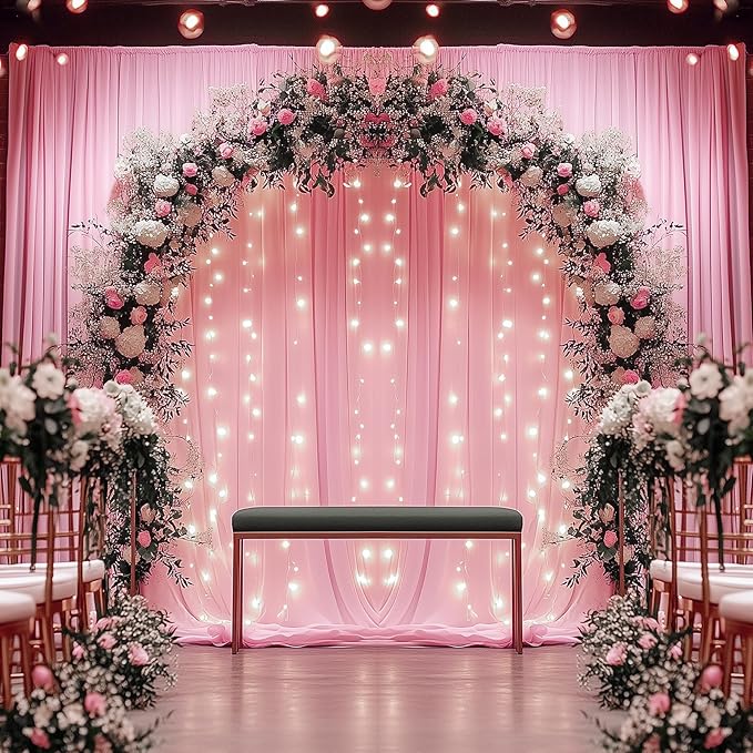 30ftx12ft Wrinkle Free Pink Backdrop Curtain, 6 Panels 12FT Height Pink Wedding Backdrop Drapes, Silky Polyester Back Drop Cloth for Birthday Photography Background Party Backdrop Draping