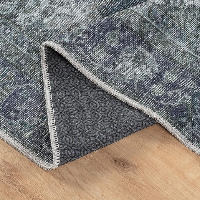 Bloom Rugs Washable Non-Slip 6' x 9' Rug - Dark Teal Traditional Medallion Area Rug for Living Room, Bedroom, Dining Room, and Kitchen - Exact Size: 6' x 9'