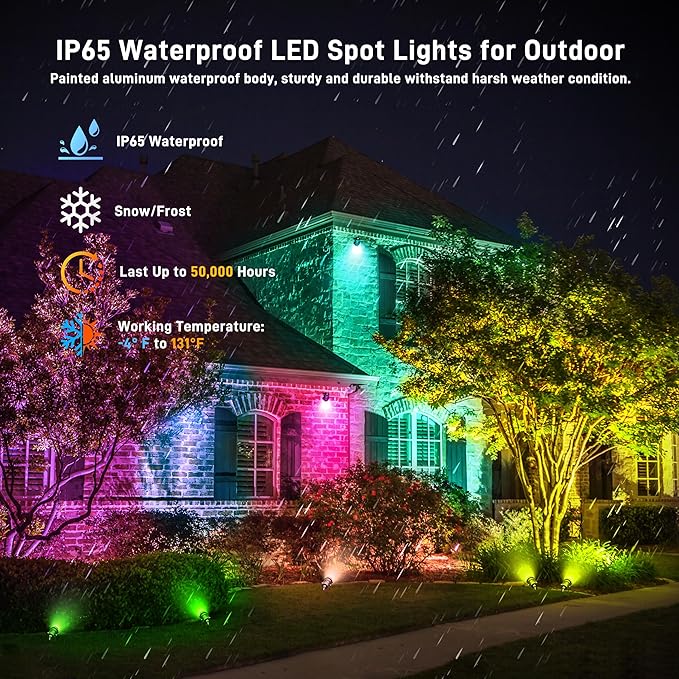 Spotlights, 6-Pack, 12W RGBW LED Landscape Lights with Remote Control