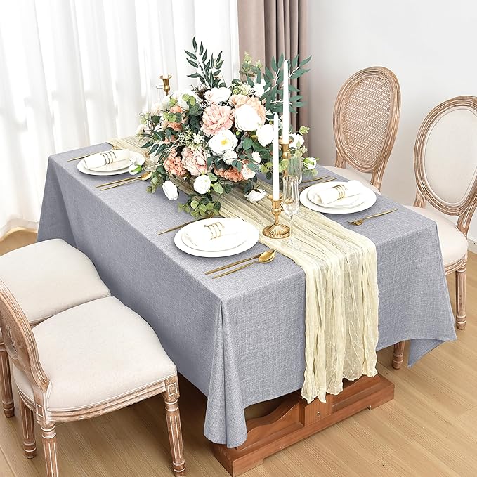 Fitable Faux Linen Tablecloths for Rectangle Tables: Water & Stain Resistant Farmhouse Table Cloth, Washable Burlap Textured Table Covers for Kitchen Dining Party(2 Pack, 60x84 Inch, Light Grey)