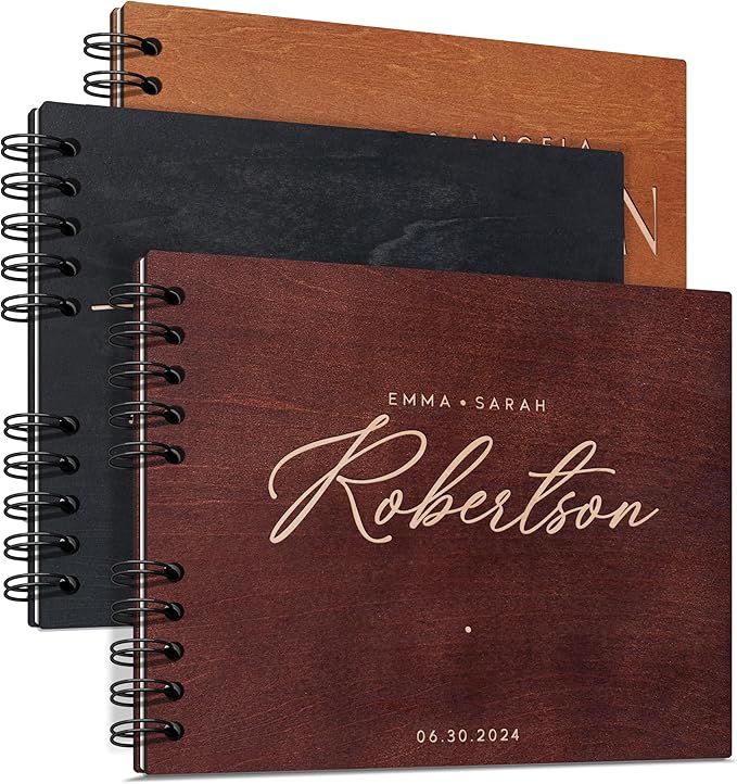 Wooden Wedding Guestbook in 5 Finishes, 2 Sizes, 12 Designs