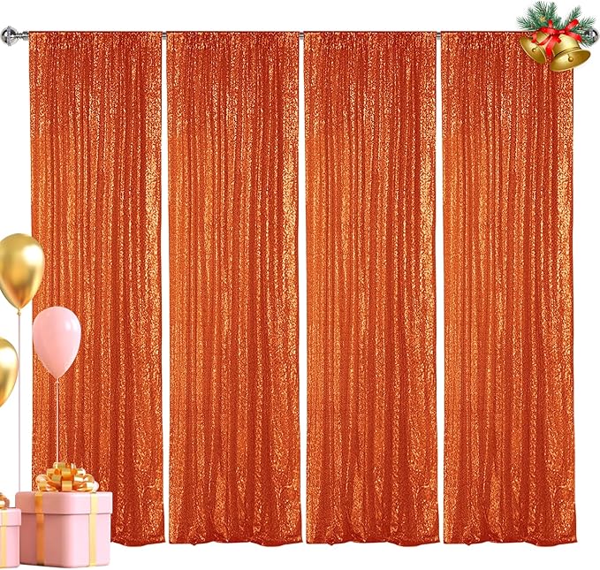 Orange Sequin Photo Backdrop Panels, 2 x 8 FT, Pack of 4, Lightweight Glitter