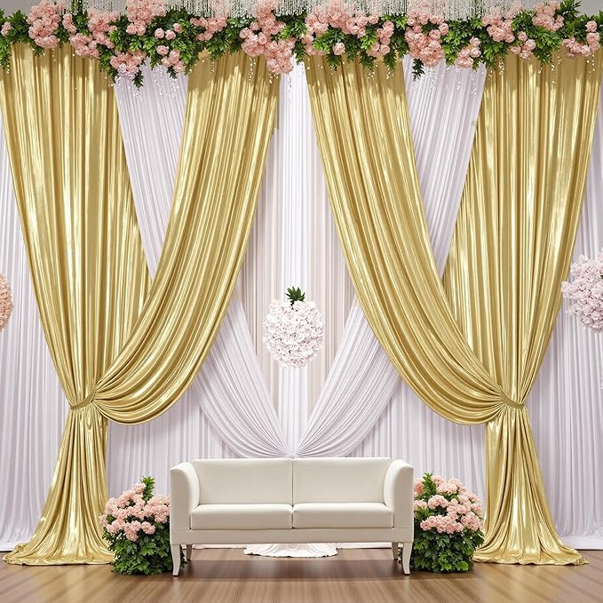 10x10 ft Wrinkle Free Gold Sequin Backdrop Curtain for Parties,Thick Not Fall-Off Glitter Wedding Backdrop Drapes,2 Panels 5x10ft Shimmer Photo Back Drop Cloth for Graduation Photography Background