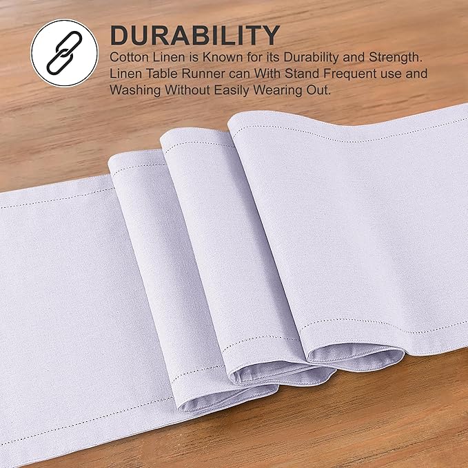 Ruvanti Linen Table Runner 72 Inches, Classic Hemstitch, Washable, Reusable, Non-Slipping, Stain Resistant- Perfect for Parties, Weddings, Dinners, Thanksgiving, Christmas, Indoor use – Lavender Grey