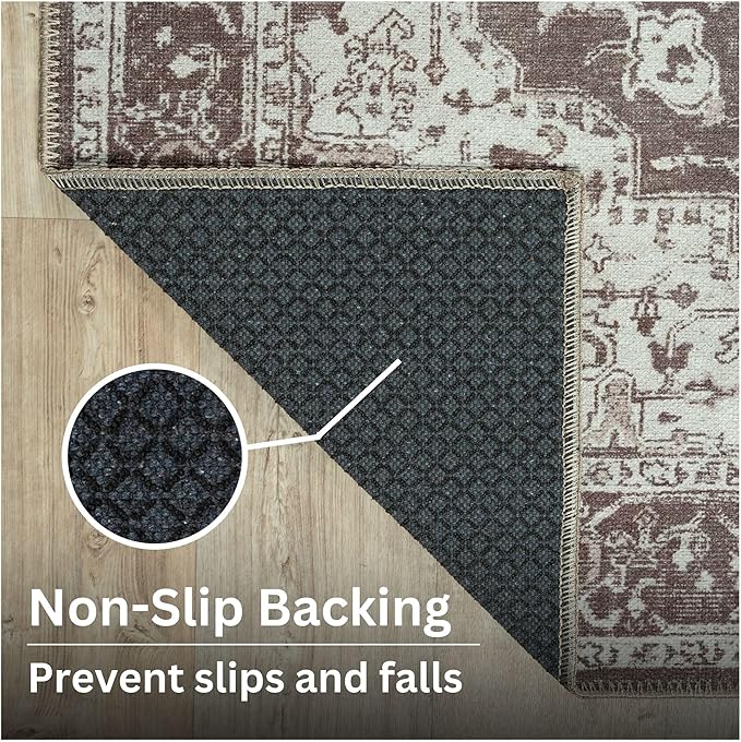 Bloom Rugs Washable Non-Slip 9' x 12' Rug - Dark Brown Traditional Medallion Area Rug for Living Room, Bedroom, Dining Room, and Kitchen - Exact Size: 9' x 12'