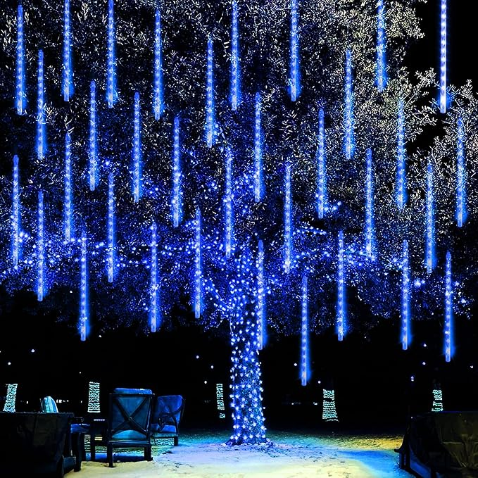 String Lights, Blue Meteor Shower Rain Effect, 48 Tubes, Outdoor LED