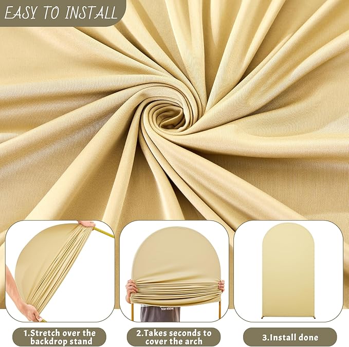 7.2FT Beige Arch Backdrop Cover - Polyester Fitted Wedding Arch Stand Covers Round Top Chiara Arch Backdrop Cover for Birthday Party Banquet Photo Background Decoration