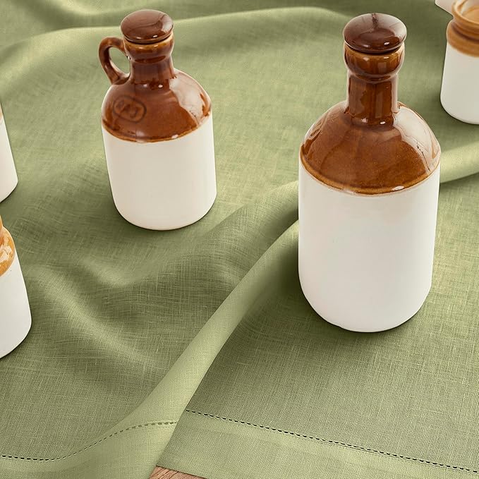Solino Home Linen Moss Green Hemstitch Table Runner 36 Inches - 100% Pure Linen Small Table Runner 14 x 36 Inch Ideal for Dresser and Coffee Tables - Classic Hemstitch - Fall, Halloween, Thanksgiving