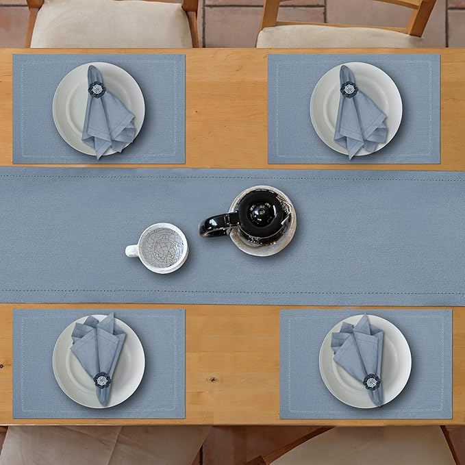 Ruvanti Linen Table Runner 90 Inches, Classic Hemstitch, Washable, Reusable, Non-Slipping, Stain Resistant- Perfect for Parties, Weddings, Dinners, Thanksgiving, Christmas, Indoor use – Grey