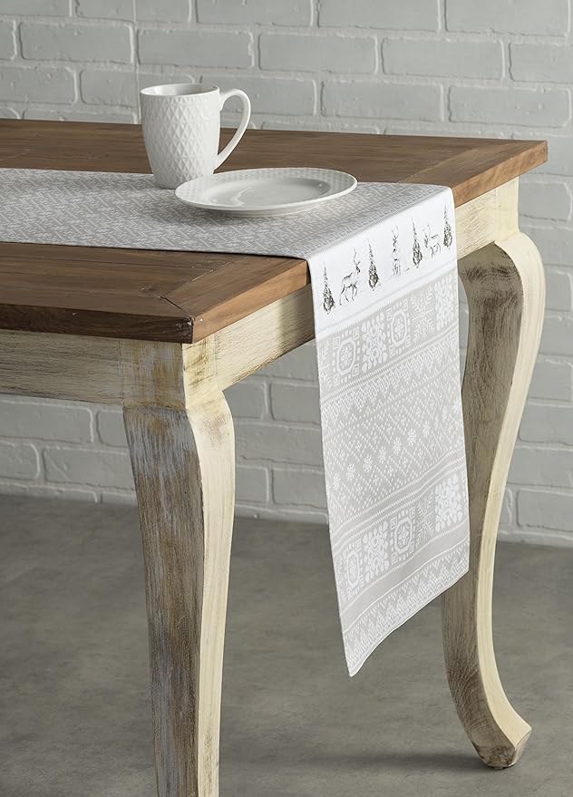Maison d' Hermine Table Runner 100% Cotton Single Layer Table Runners 48 inches Long for Thanksgiving Christmas Decorations Home Kitchen Dining Party Wedding (Cozy Christmas, 14.5" x 48")