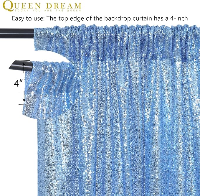 Baby Blue Backdrop Curtains for Party Sequin Fabric 12ftx8ft for Wedding Photography Background Home Decorations 6 Pieces 2ftx8ft