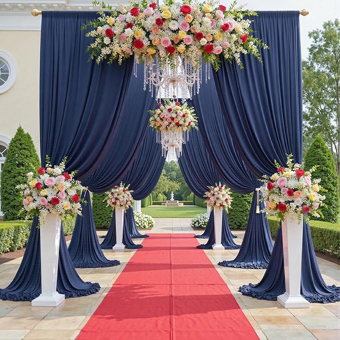 20ftx12ft Wrinkle Free Navy Blue Backdrop Curtain, 4 Panels 12FT Height Navy Blue Wedding Backdrop Drapes, Silky Polyester Back Drop Cloth for Birthday Photography Background Party Backdrop Draping