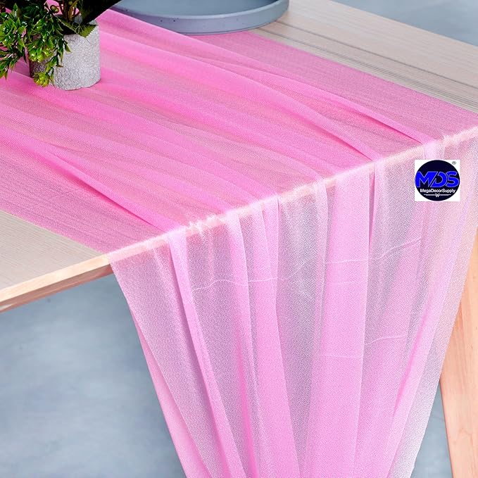 MDS 2 Pack 10ft Chiffon Table Runner 29 x 120 Inches Sheer Wedding Runner Romantic Rustic Table Runner for Wedding Decorations, Birthday Parties, Bridal Shower Party Arch Decor - Bubblegum Pink
