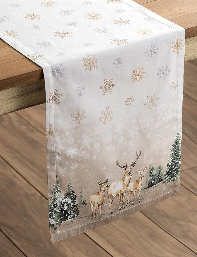 Maison d' Hermine Table Runner 100% Cotton Single Layer Table Runners 90 inches Long for Thanksgiving Christmas Decorations Home Kitchen Dining Party Wedding (Deer in The Woods, 14.5" x 90")