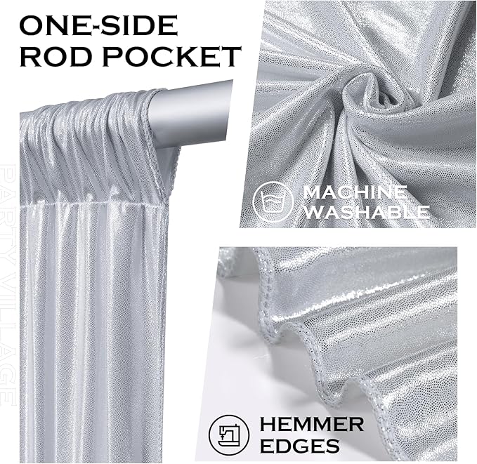Backdrop Curtain Set, Silver Sequin, 4 Panels 20x10 Ft, Wrinkle-Free