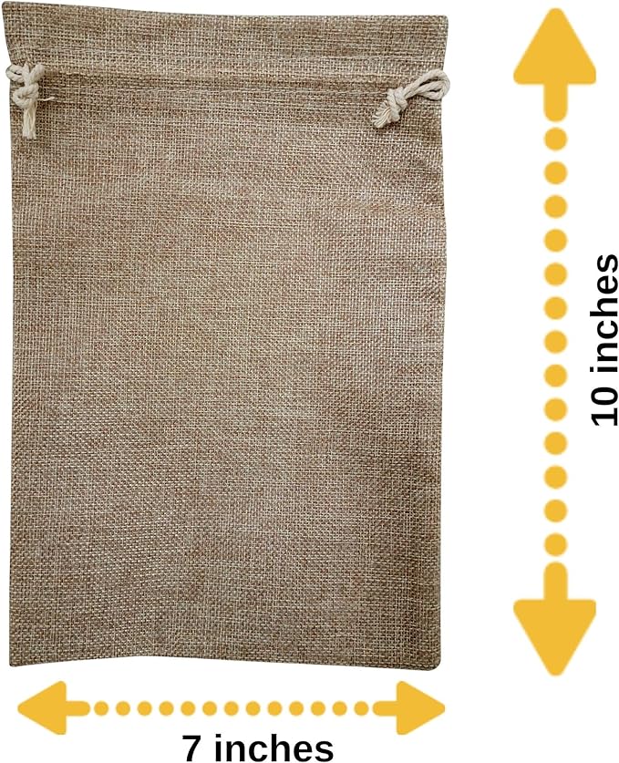 Gift Bags: 50 Brown Burlap Drawstring Bags, 7 x 10 Inch