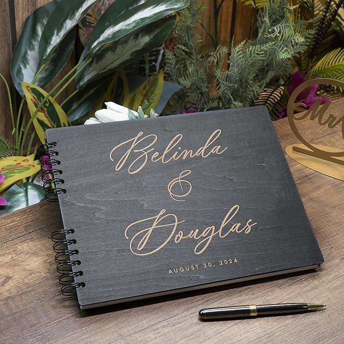 Personalized Wooden Wedding Guest Book in 2 Sizes and 12 Designs
