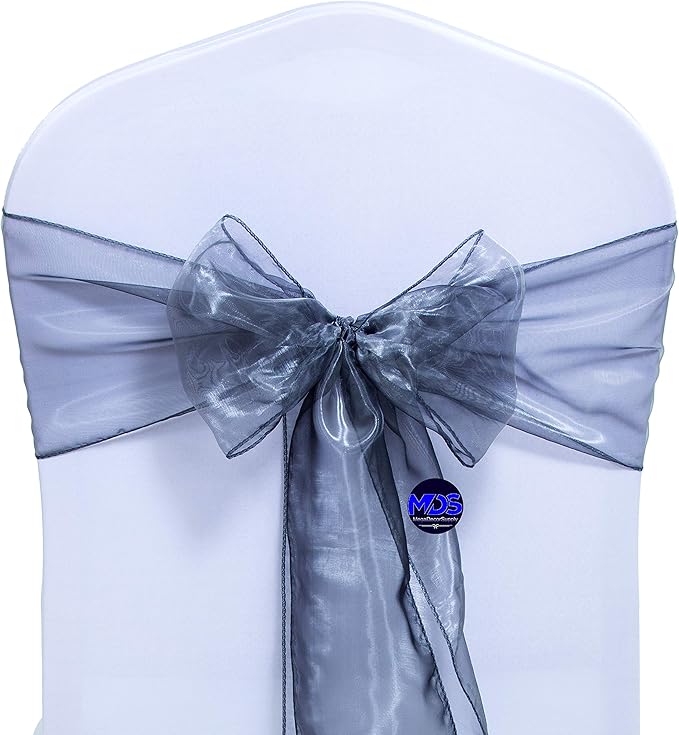 MDS Pack of 50 PCS Organza Chair Sashes Wider Dining Chair Bows Ribbon Tie Back for Wedding Party Birthday Bridal Shower Reception Event Banquet Home Chair Cover Decoration - Silver Gray