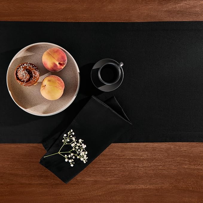 Cotton Linen Table Runner 90 Inches Long – Farmhouse Black Table Runner for Spring, Summer, Wedding Decoration, Gift – Machine Washable Fabric Dining Runner – Eva