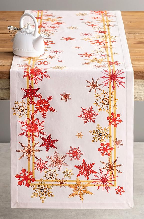 Maison d' Hermine Table Runner 100% Cotton Single Layer Table Runners 90 inches Long for Thanksgiving Christmas Decorations Home Kitchen Dining Party Wedding (Crystal Star, 14.5" x 90")