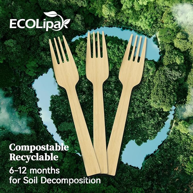 Bamboo Forks, 300 Count Disposable, Brown Minimalist Style