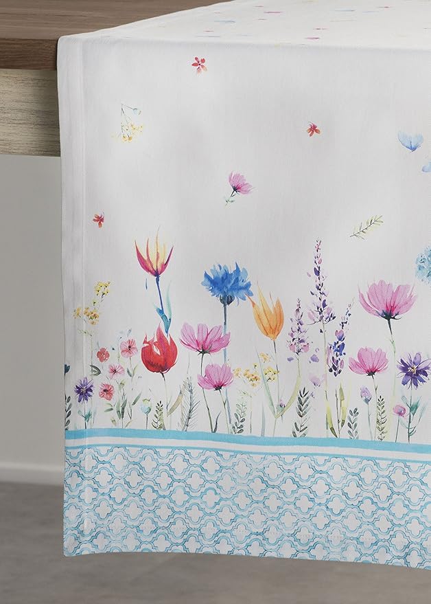 Maison d' Hermine Table Runner 100% Cotton Single Layer Table Runners 108 inches Long Decorative for Home Kitchen Dining Party Wedding Bridal Shower Spring Summer (Flower in The Field, 14.50" x 108")