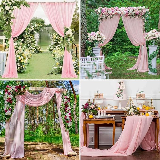 8 Panels Wedding Arch Draping Fabric 28" x 20 Ft Wedding Arch Drapes Chiffon Fabric Drape Sheer Backdrop Curtain for Weddings Party Swag Ceremony Birthday Arbor Drapery Reception Ceiling Décor(Pink)