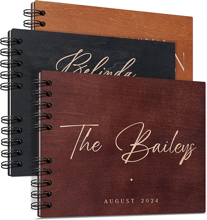 Wooden Wedding Guestbook, Personalized, 5 Finishes, 12 Designs